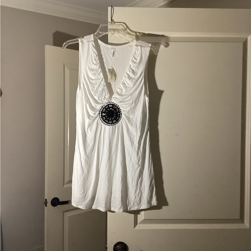 Maurices White Tank Top with Black Accent